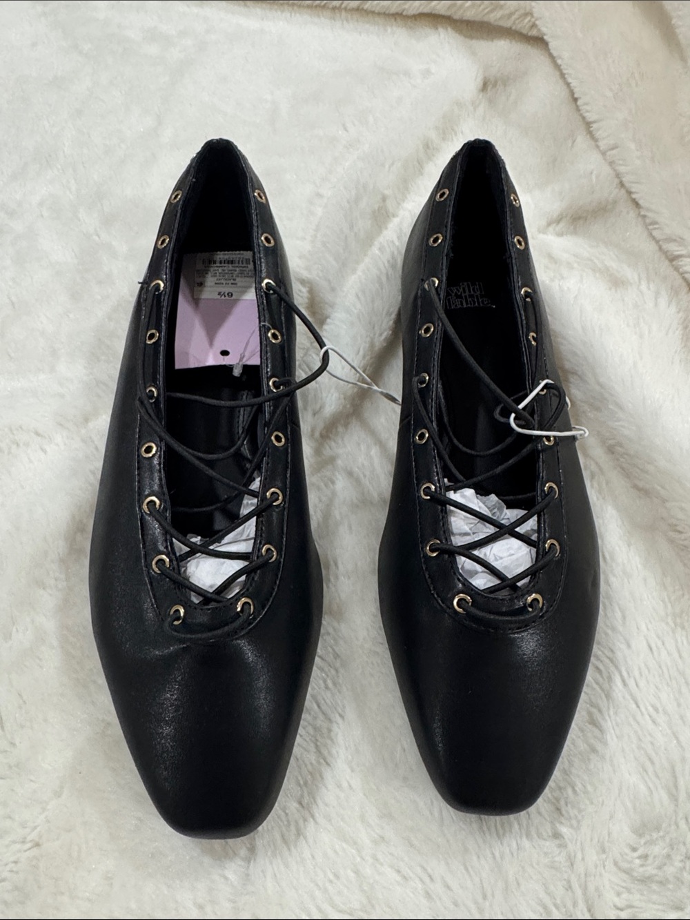 Black Lace-Up Women's Flats